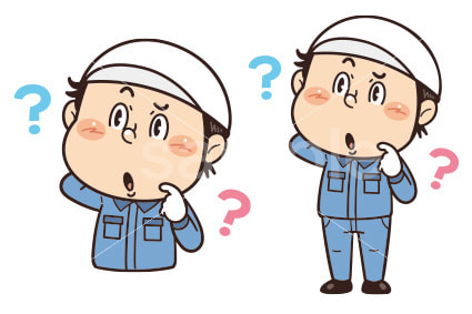 工場や現場で働く作業員が眉をひそめて考えているイラスト｜不安全行動・不安全状態・労働災害・安全確認