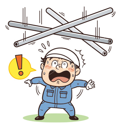 ドラム缶の液漏れを踏んでしまいそうな工場・現場の作業員イラスト｜不安全行動・不安全状態・労働災害