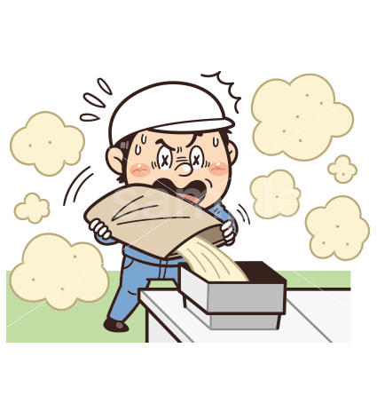 原料投入作業で保護メガネや保護具未着用の工場・現場の作業員イラスト｜不安全行動・不安全状態・労働災害