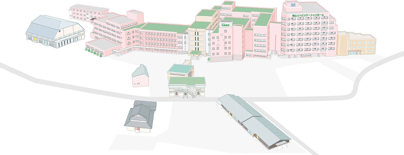 岡山県の病院｜施設を俯瞰で描くアイソメトリックイラスト制作（鳥瞰図）