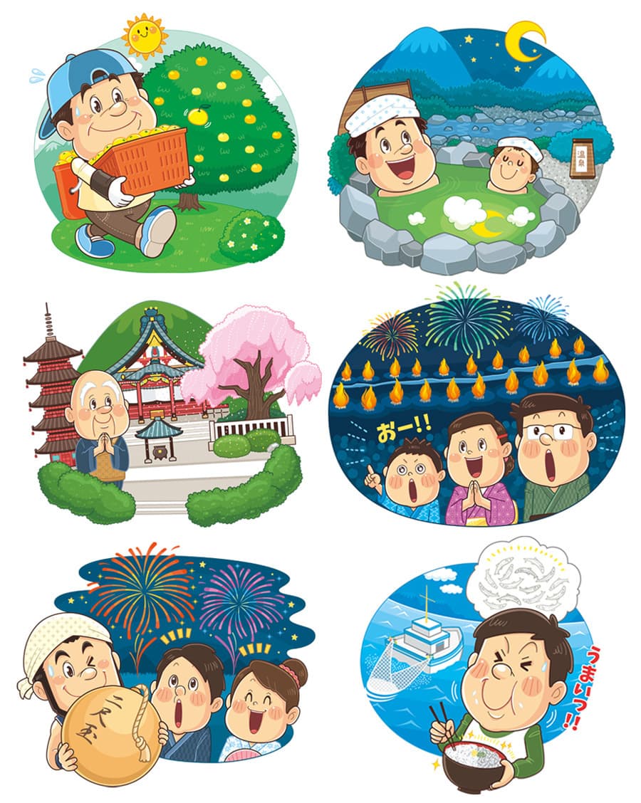 身延沿線活性化促進協議会〈ポスター〉｜たのしいコミカルタッチのデフォルメイラスト