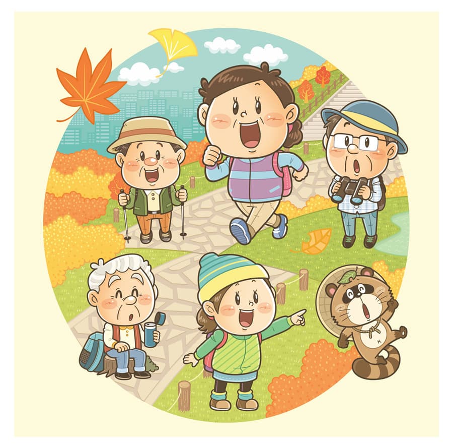 ウォーキングフェスティバル〈ポスター〉｜たのしいコミカルタッチのデフォルメイラスト