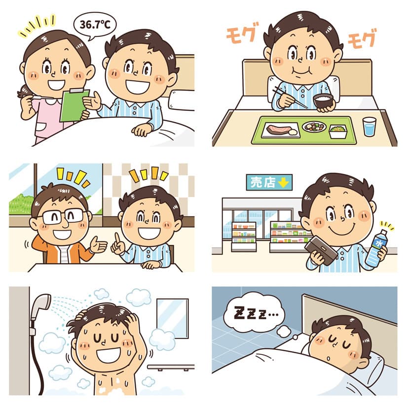 金の星社〈病院図鑑〉｜医療関係の児童書の挿絵｜かわいいコミカルタッチのデフォルメイラスト