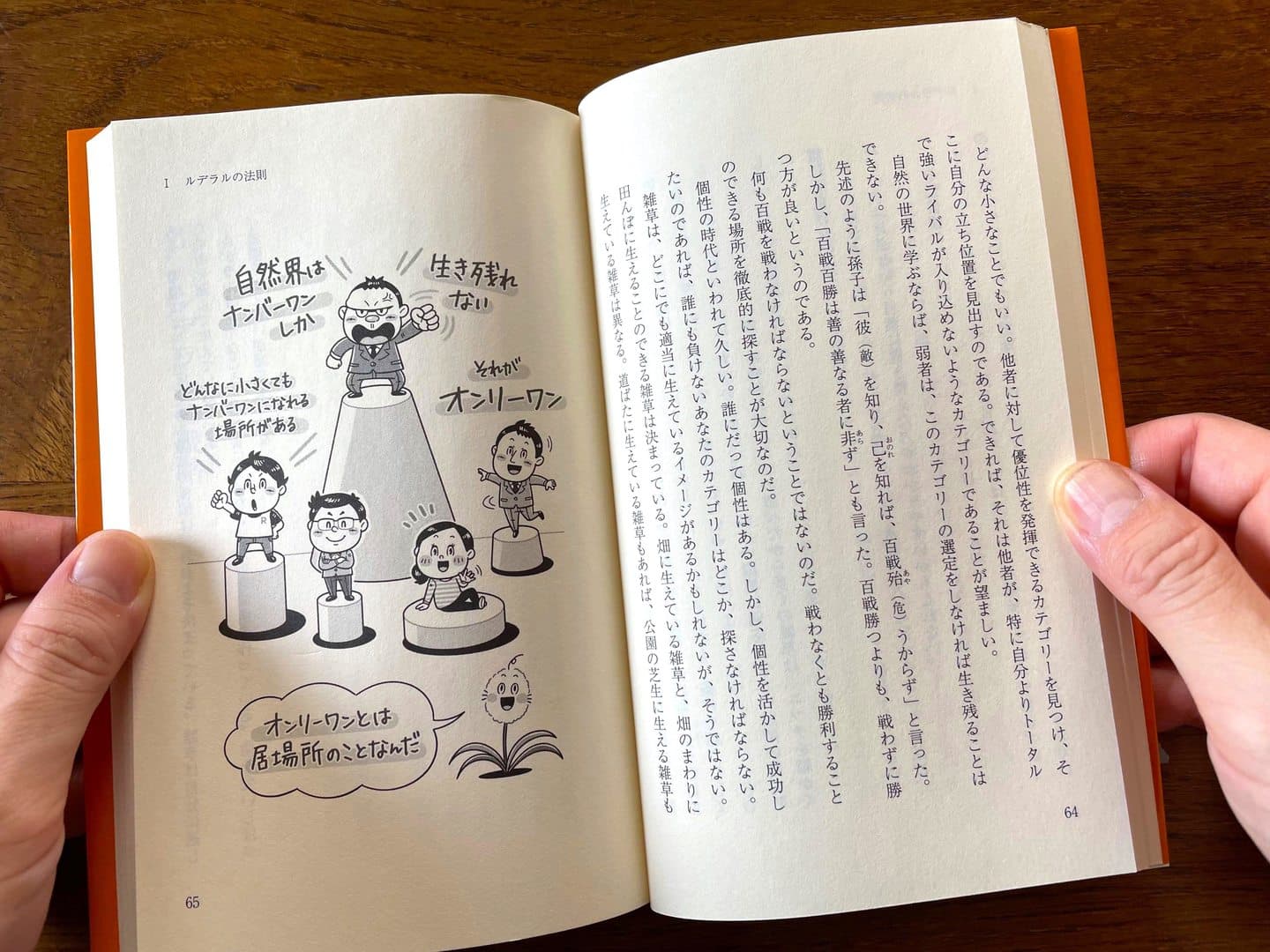 ＊実用書・ビジネス｜コミカルイラスト｜社会で働くビジネスマンに向けた実用書。自然界で賢く生きぬく雑草から学ぶ「あえて競争しない戦略」を、図解やデフォルメイラストでわかりやすく解説。