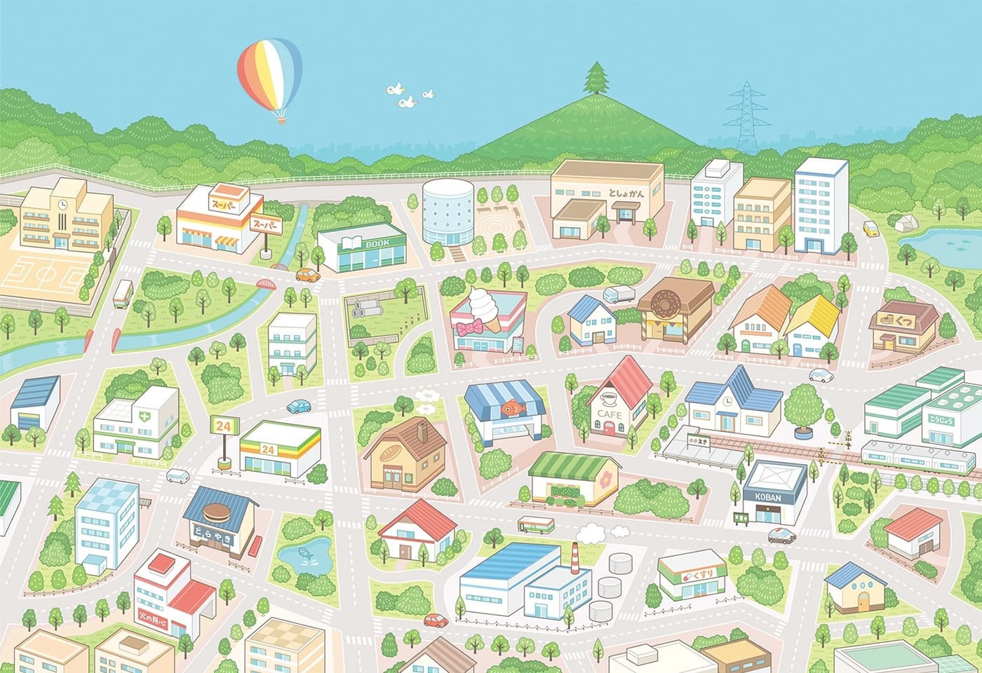 児童向け雑誌の付録｜街並みの俯瞰で描くアイソメトリックイラスト制作（鳥瞰図）